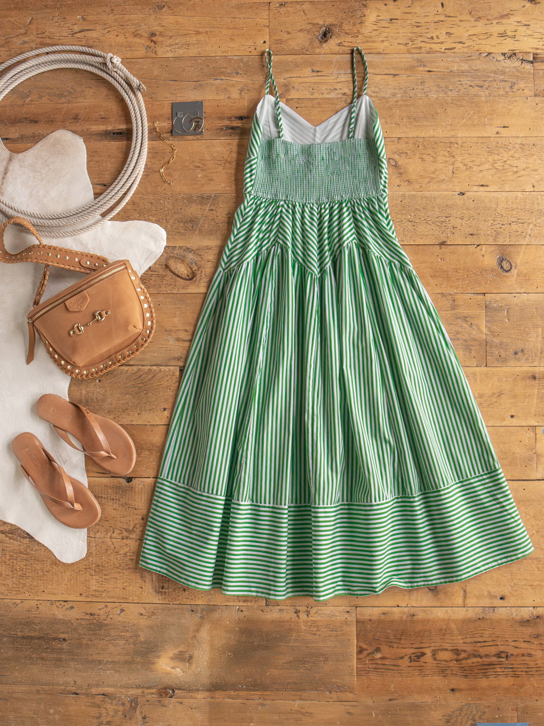 Lauderhill Green Striped Sleeveless Dress