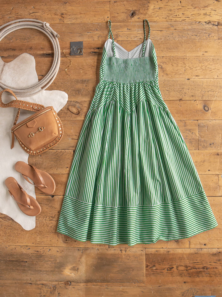 Lauderhill Green Striped Sleeveless Dress