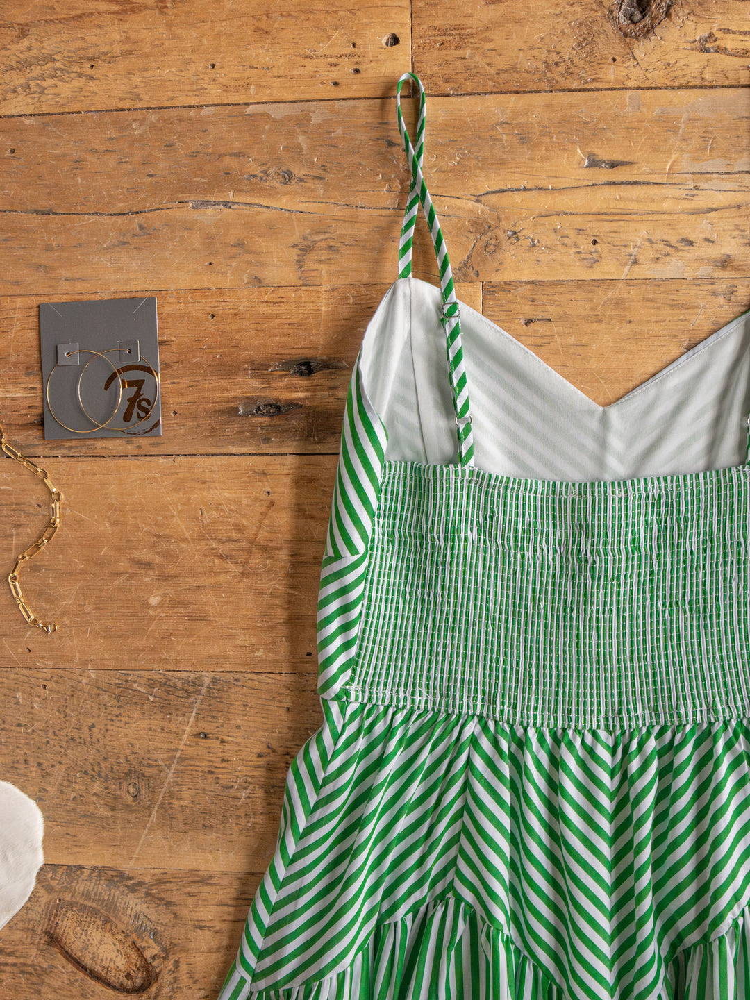 Lauderhill Green Striped Sleeveless Dress