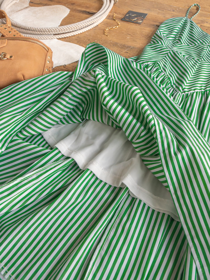 Lauderhill Green Striped Sleeveless Dress