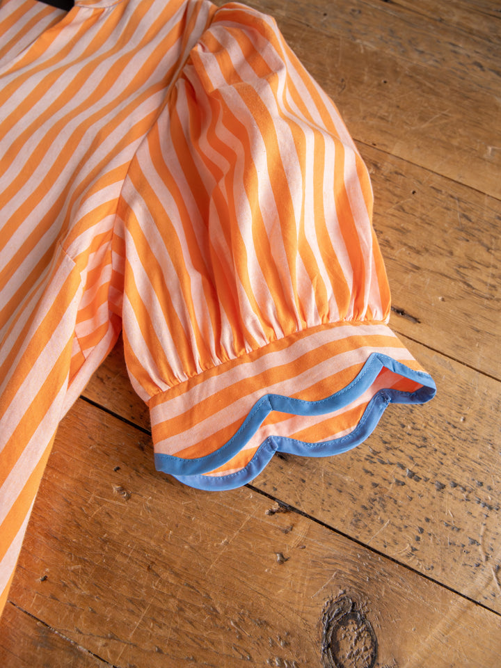 Tyndall Orange Striped Puff Sleeve Dress