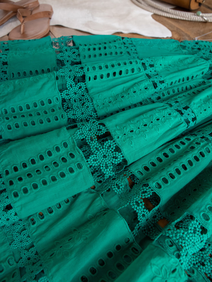 Tekoa Jade Teal Crochet Strapless Dress