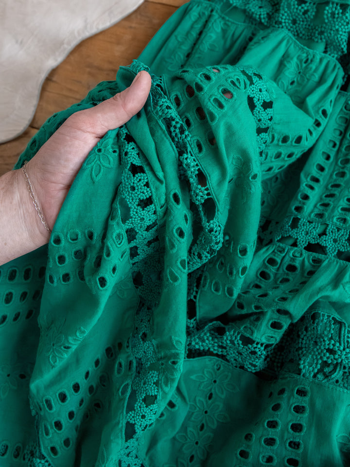 Tekoa Jade Teal Crochet Strapless Dress
