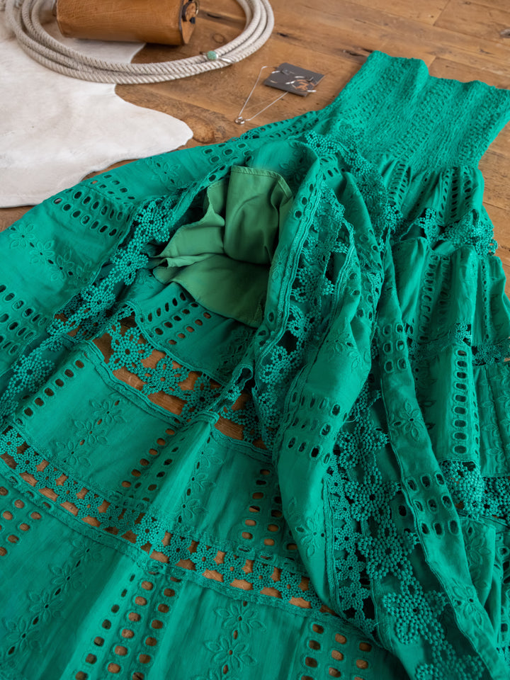 Tekoa Jade Teal Crochet Strapless Dress