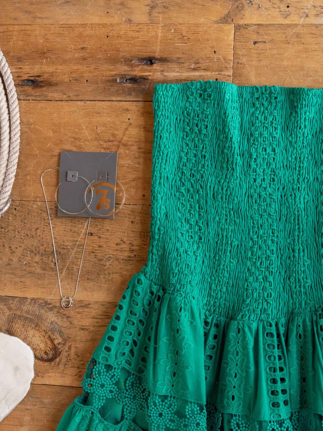 Tekoa Jade Teal Crochet Strapless Dress