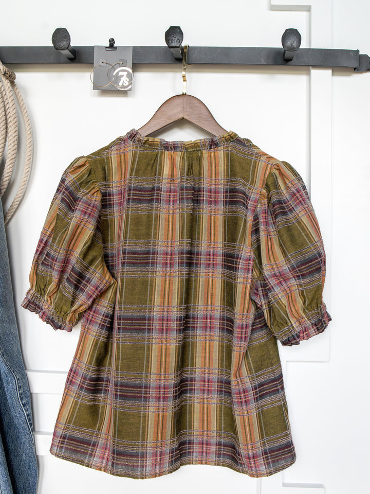 Nicoma Plaid Puff Sleeve Top
