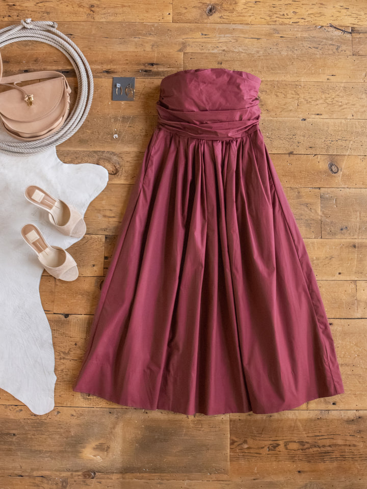 Lenora Wine Strapless Dress
