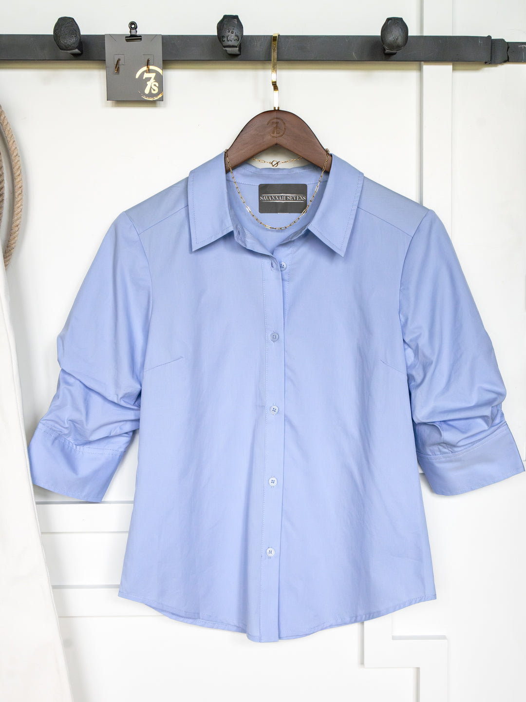 Marlow Blue Tencel Button Up Top