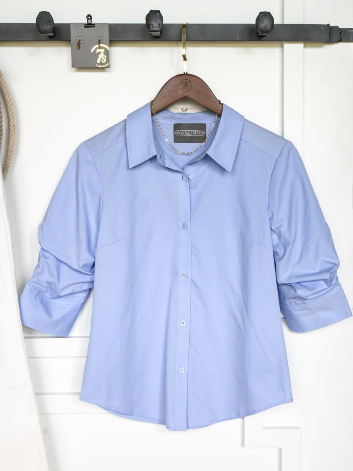 Marlow Blue Tencel Button Up Top
