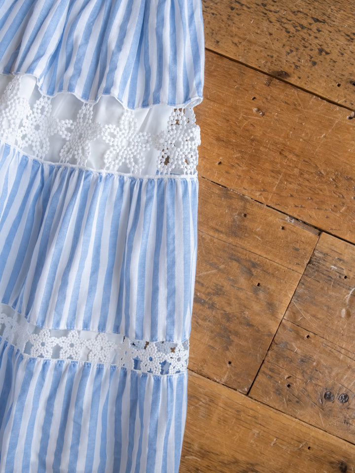 Lantana Blue Striped Shirred Dress