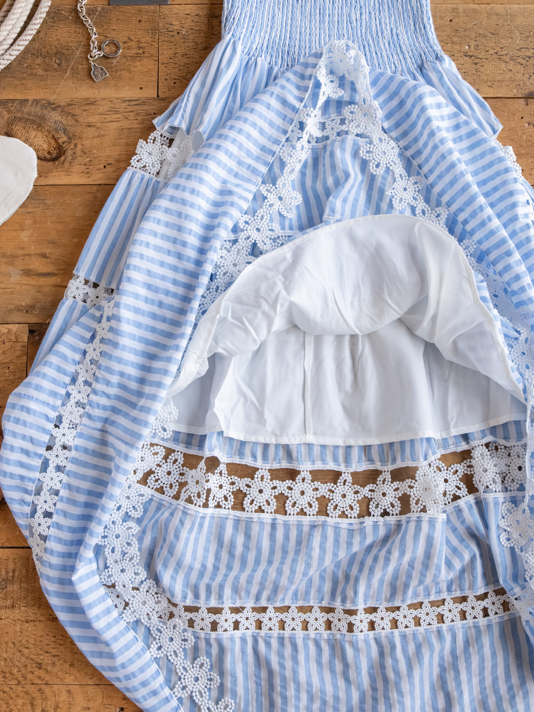 Lantana Blue Striped Shirred Dress