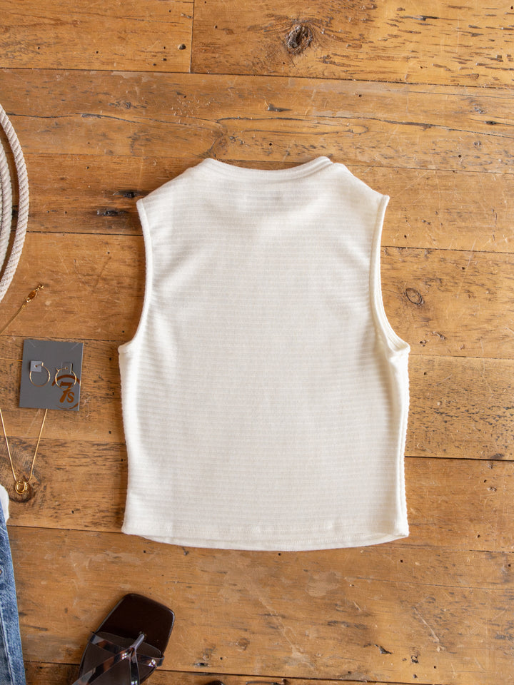 Adona Off-White Ribbed Basic Cropped Tank