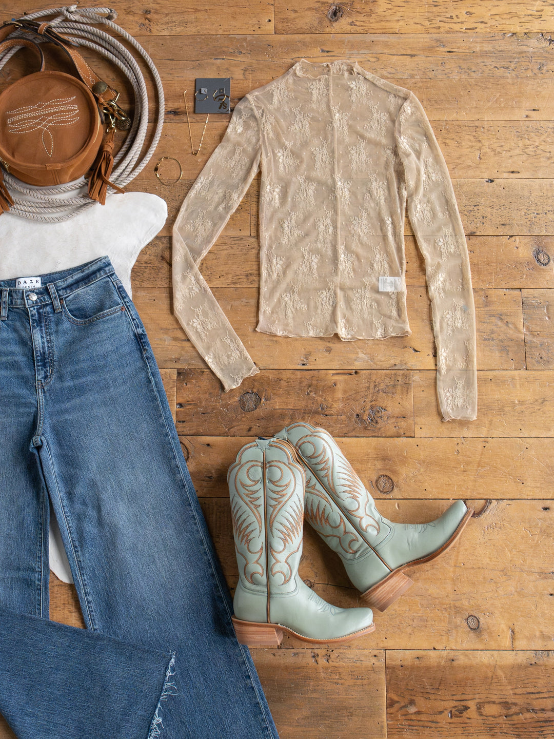Safford Natural Lace Mesh Top
