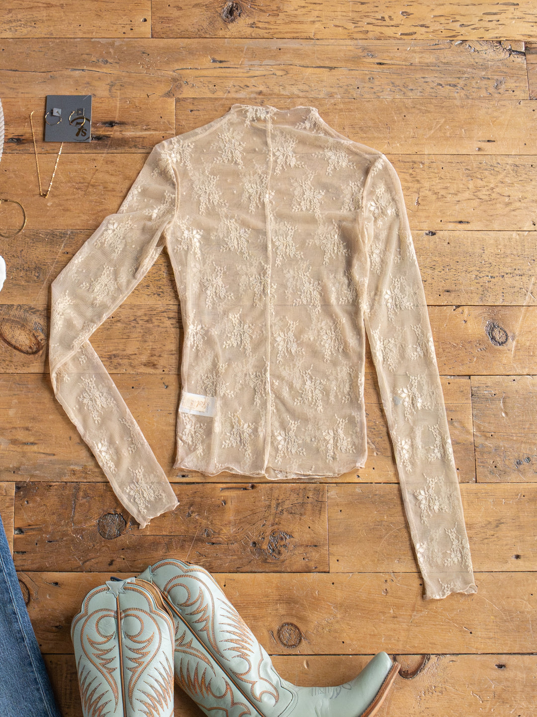 Safford Natural Lace Mesh Top