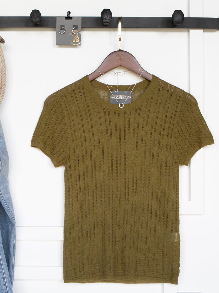 Hughson Olive Crochet Knit Top