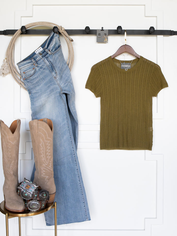 Hughson Olive Crochet Knit Top