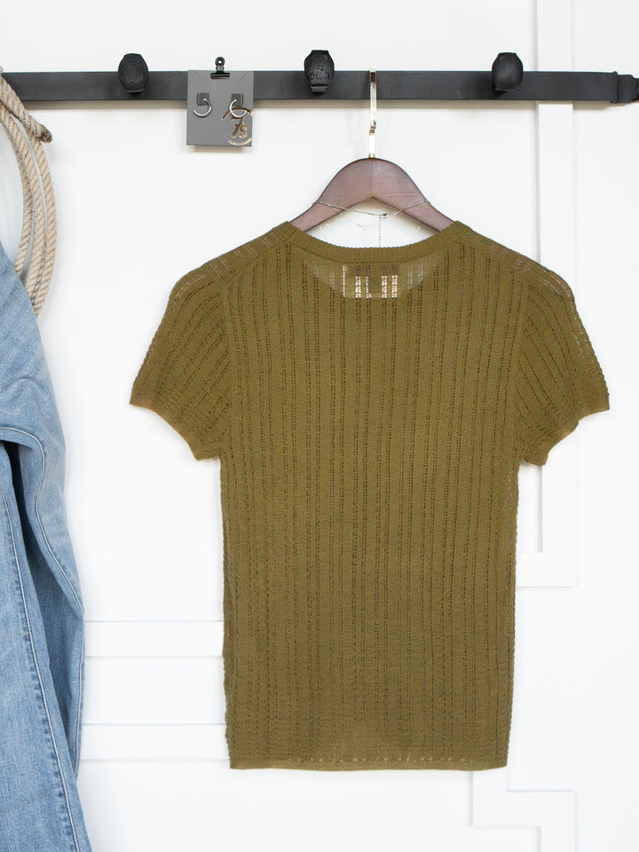 Hughson Olive Crochet Knit Top