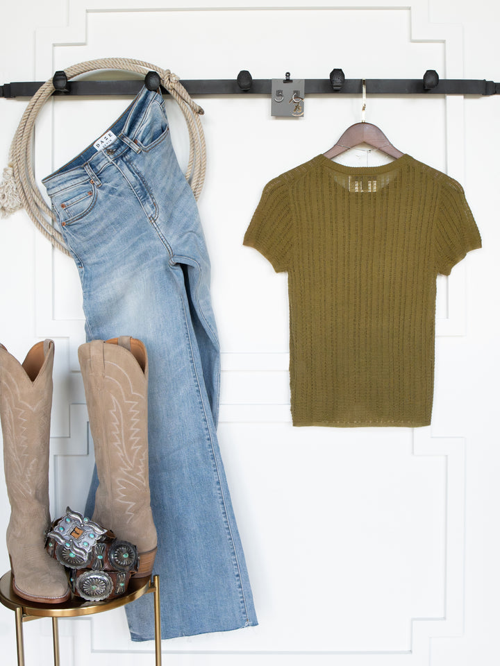 Hughson Olive Crochet Knit Top