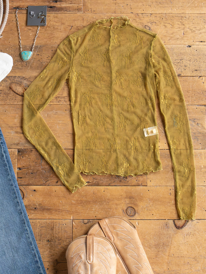 Safford Chartreuse Lace Mesh Top