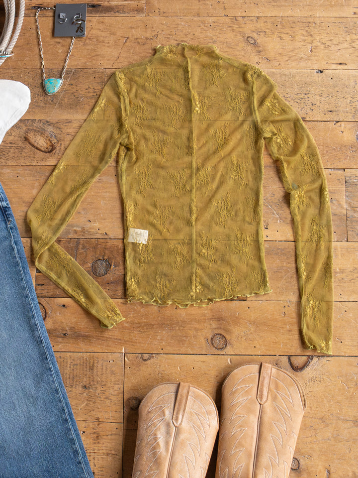 Safford Chartreuse Lace Mesh Top