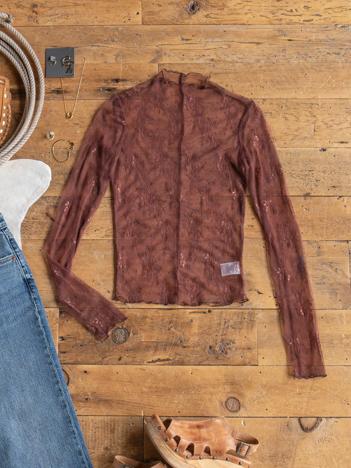 Safford Cocoa Lace Mesh Top