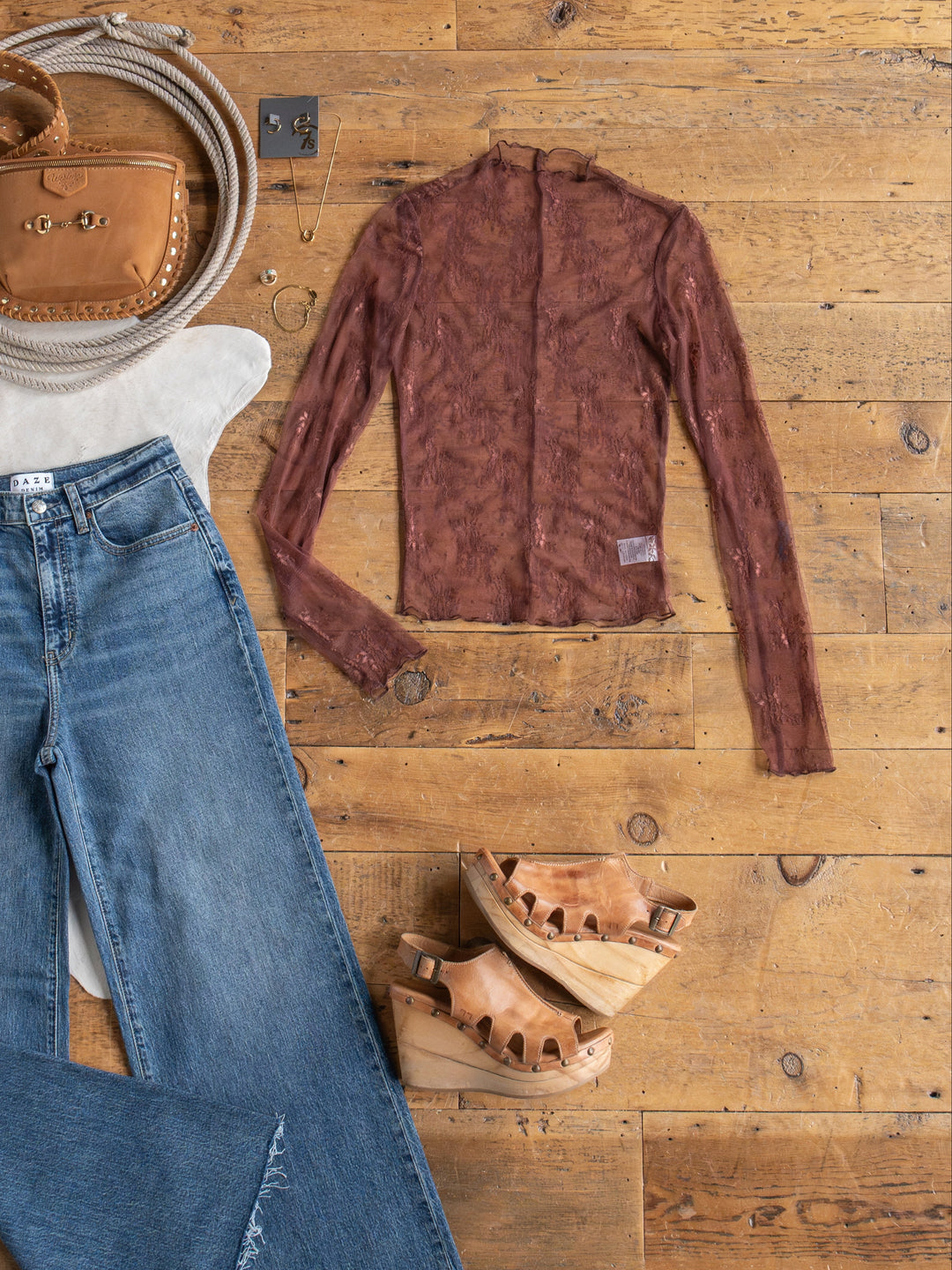 Safford Cocoa Lace Mesh Top
