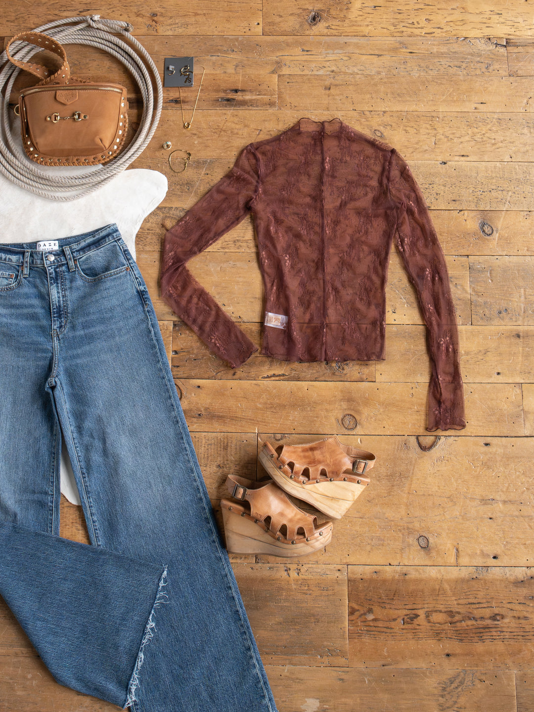 Safford Cocoa Lace Mesh Top