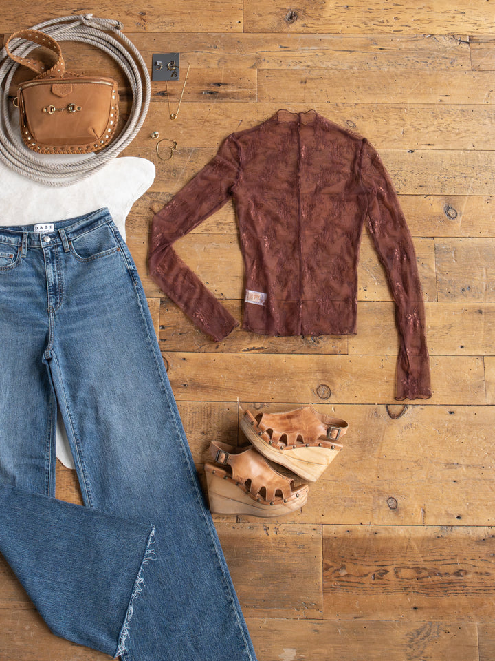 Safford Cocoa Lace Mesh Top