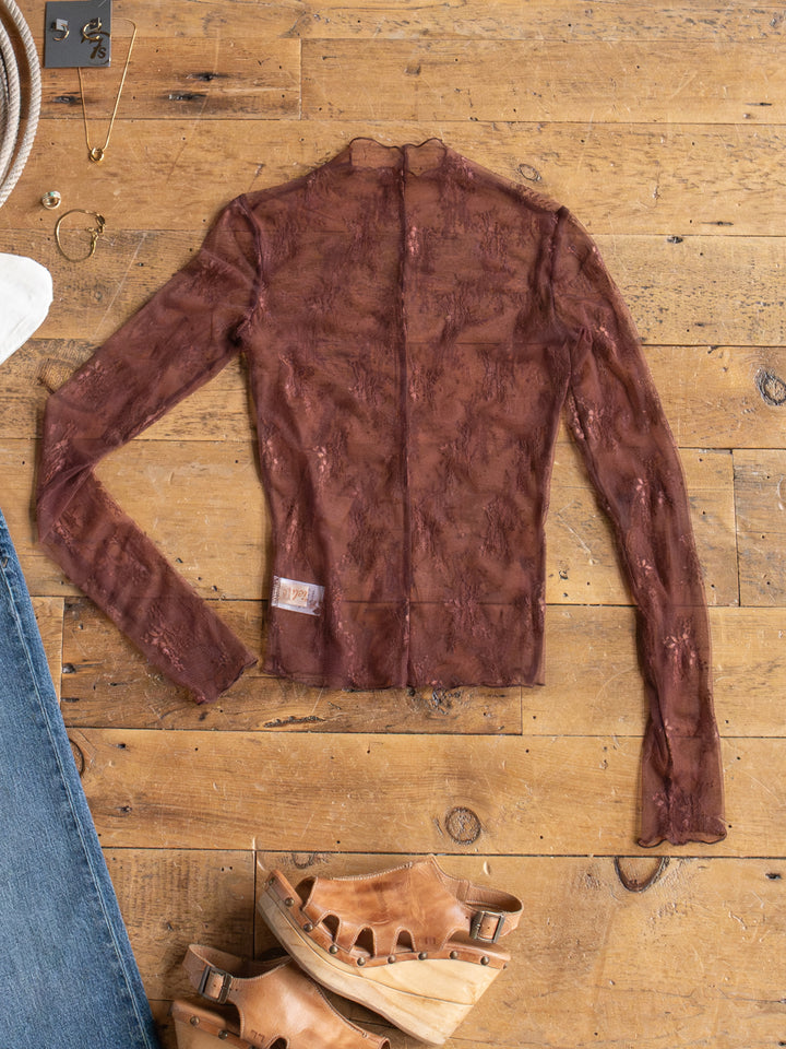 Safford Cocoa Lace Mesh Top