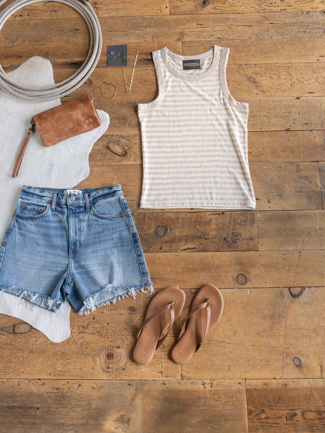 Renick Off-White Striped Basic Tank