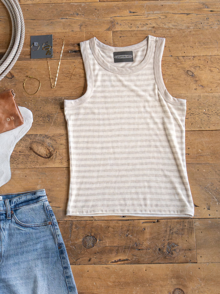 Renick Off-White Striped Basic Tank
