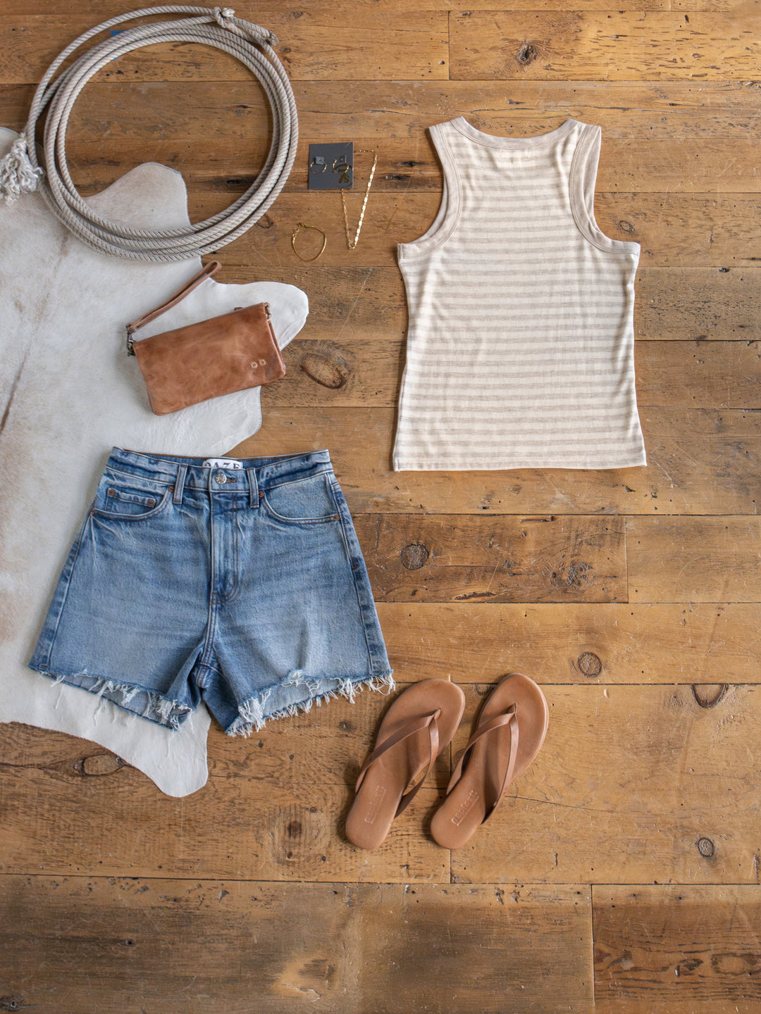 Renick Off-White Striped Basic Tank