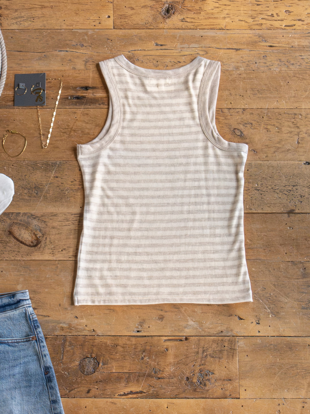Renick Off-White Striped Basic Tank