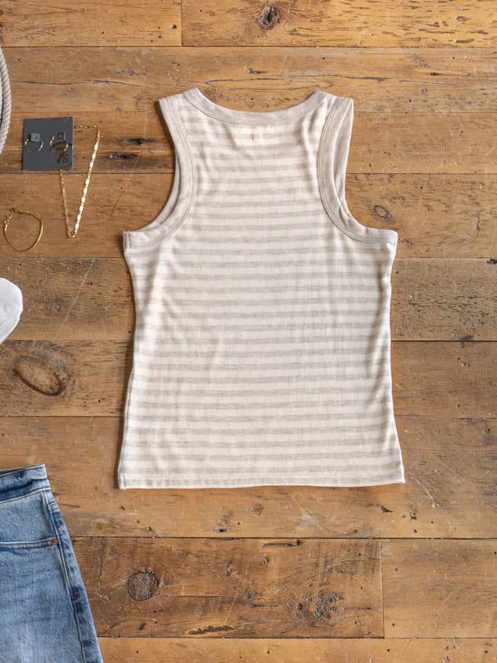 Renick Off-White Striped Basic Tank