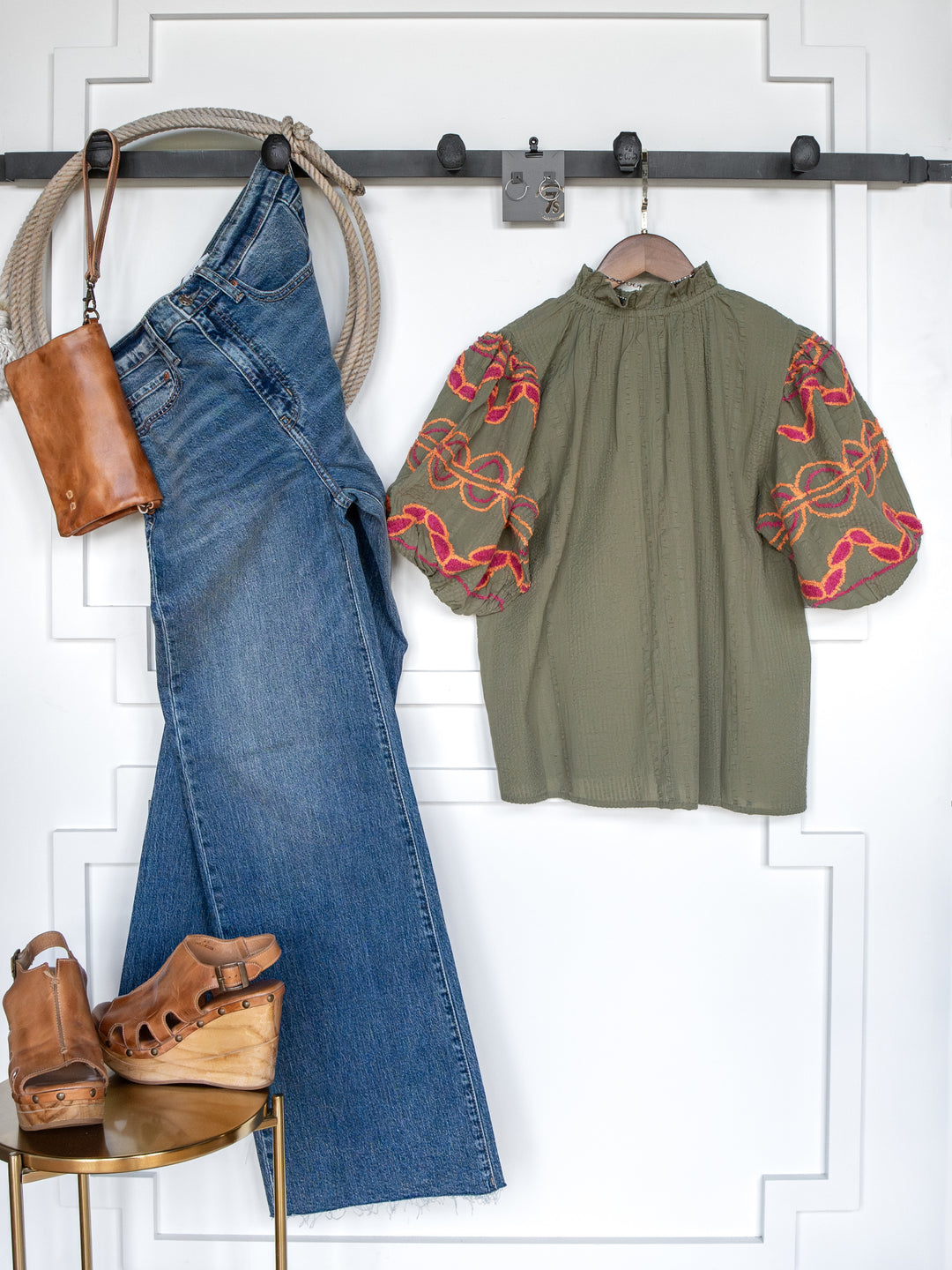 Cusick Olive Puff Sleeve Top