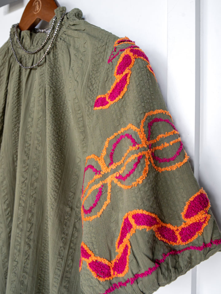 Cusick Olive Puff Sleeve Top