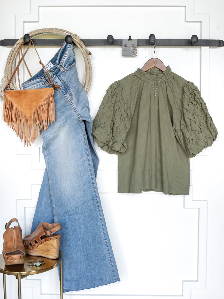 Kenawha Sage Puff Sleeve Top