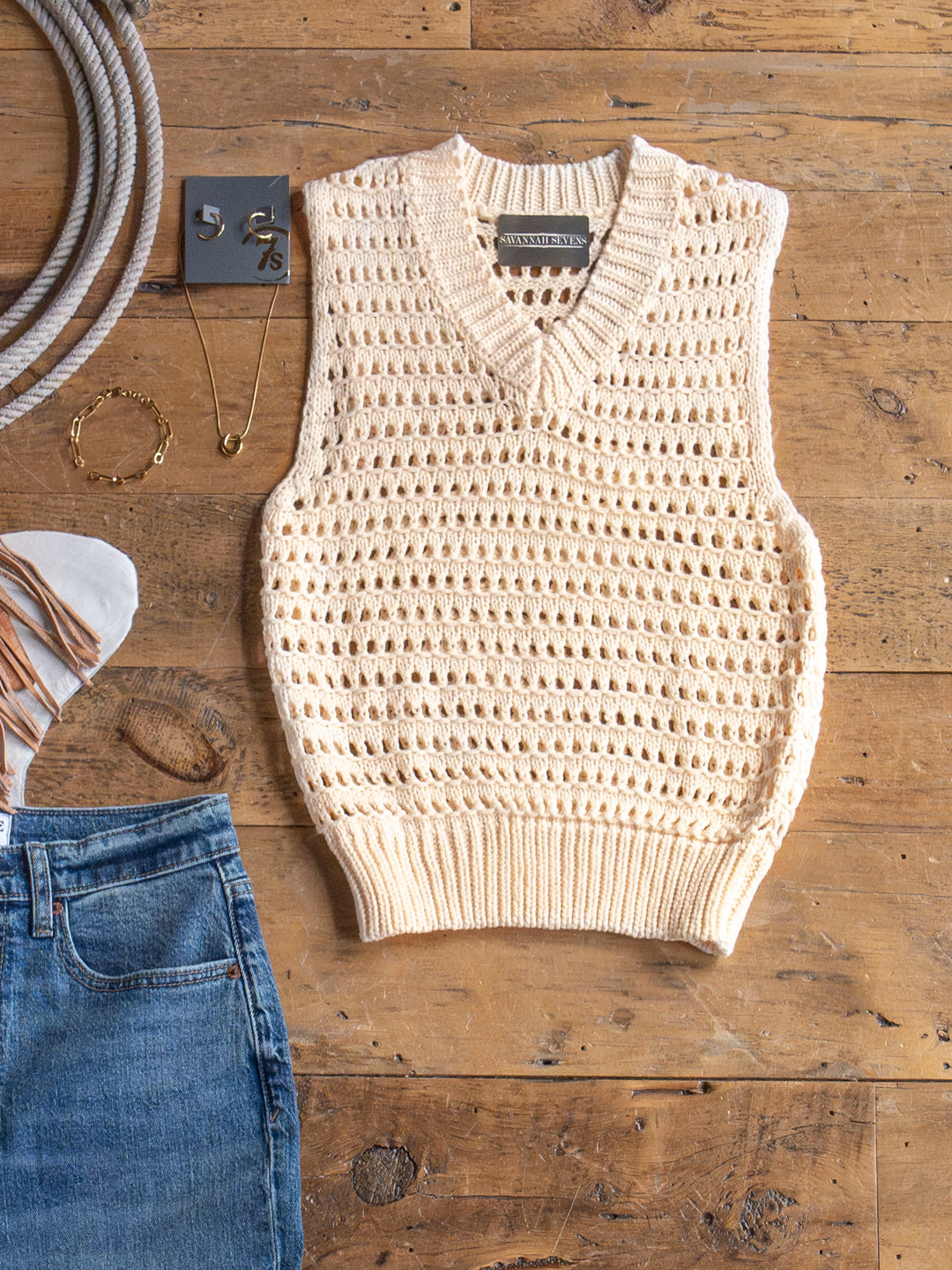 Anoka Cream Cable Knit Sleeveless Top