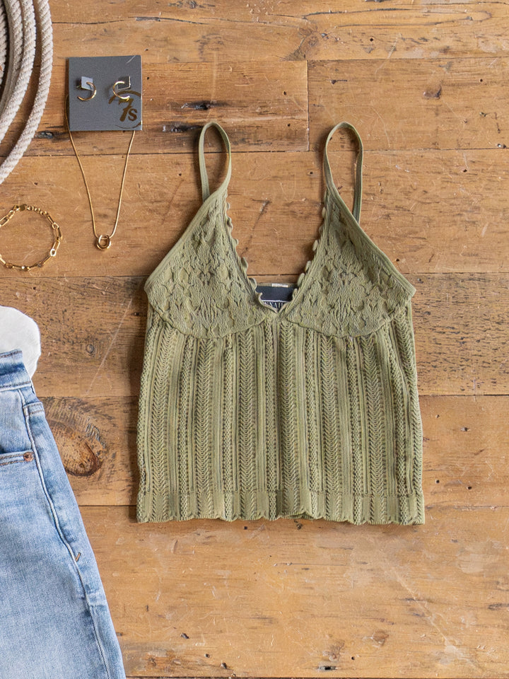 Tovey Olive Stretch Crop Tank