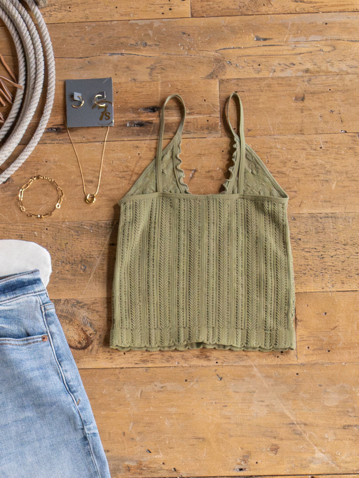 Tovey Olive Stretch Crop Tank