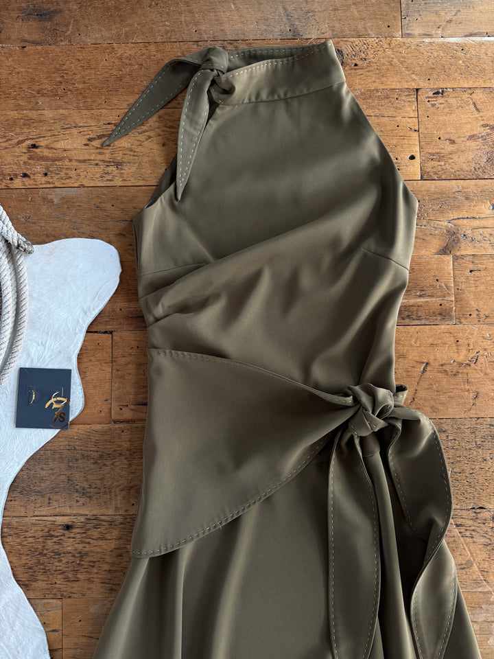 Decatur Olive Halter Neck Dress