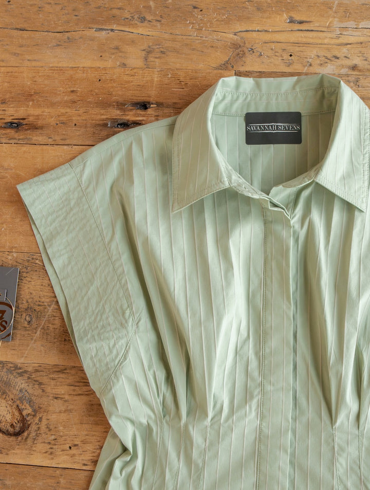 Elmira Sage Pinstripe Button Up Dress