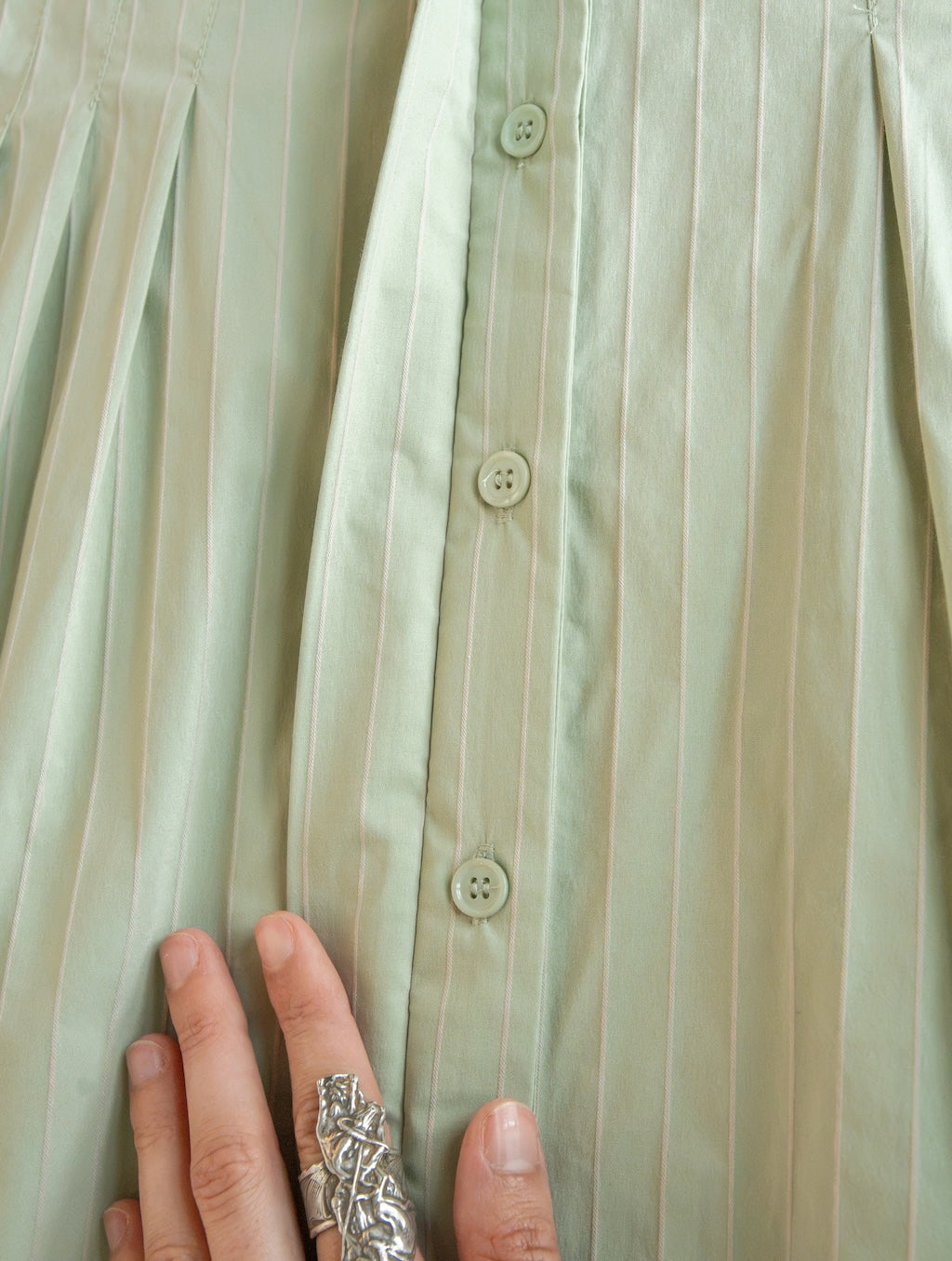 Elmira Sage Pinstripe Button Up Dress