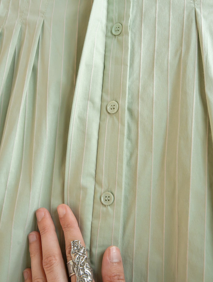 Elmira Sage Pinstripe Button Up Dress