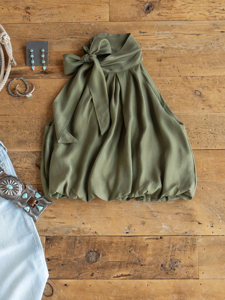 Duval Olive Bubble Hem Sleeveless Top