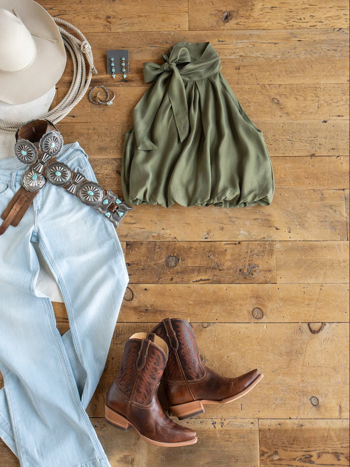 Duval Olive Bubble Hem Sleeveless Top