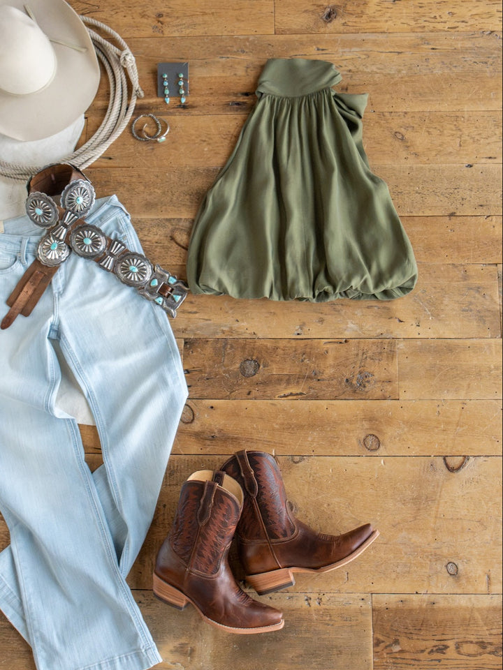 Duval Olive Bubble Hem Sleeveless Top