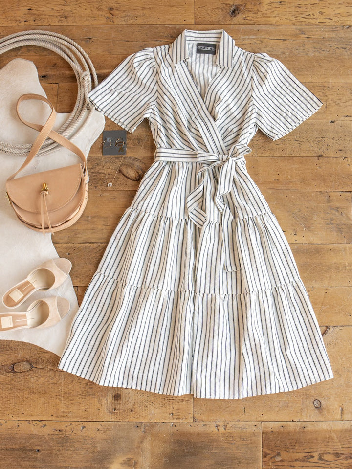 Wasilla Off-White Striped Textured Dress
