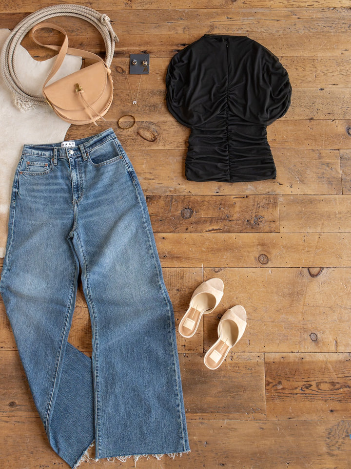 Toxey Black Caplet Ruched Top