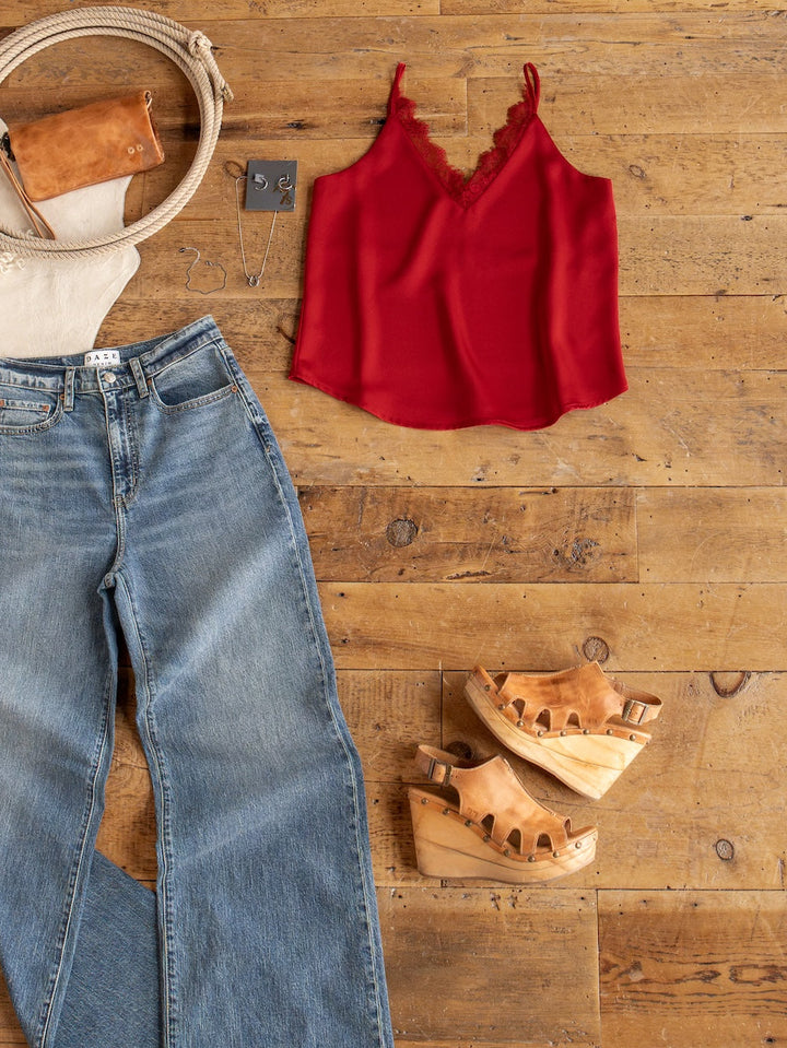 Enderlin Red Lace Trim Satin Tank